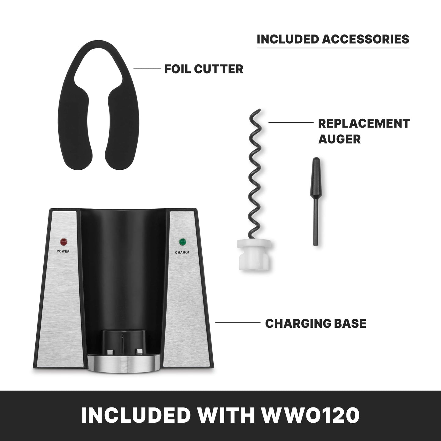 Waring Commercial WWO120 Portable Electric Wine Bottle Opener with Recharging Station,Silver
