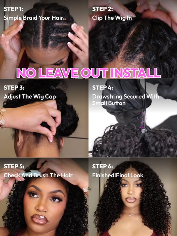 UNICE EasiContour Kinky Curly V Part Wigs Human Hair Minimal Leave Out Brazilian Glueless U Part Human Hair Wig Beginner Friendly No Sew in No Glue 150% Density 18 inches