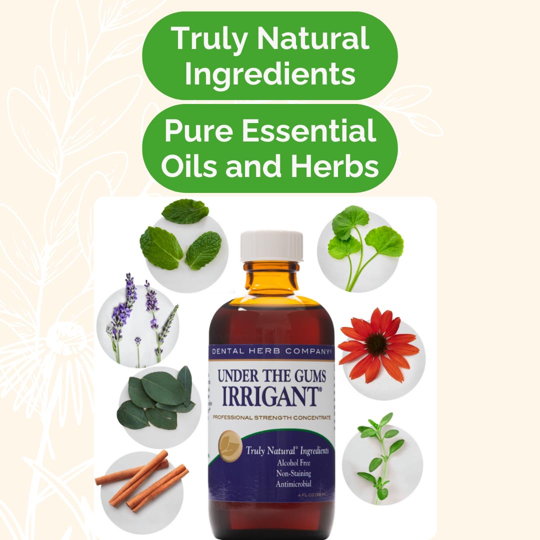 Dental Herb Company Under The Gums Irrigant: (2 Pack with Dropper) A Solution for Oral Irrigators and Water Flossers - Made with Pure Essential Oils and Herbs - Alcohol-Free, Vegan, Non-GMO