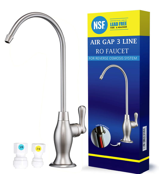 Air Gap 3 Line Lead-Free RO Faucet Drinking Water Filtration Reverse Osmosis Faucet (Brushed Nickel) NSF Certified