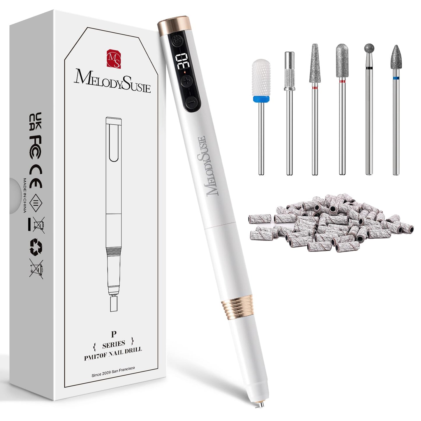 MelodySusie Portable Electric Nail Drill,Professional 30000RPM Cordless Nail EFile for Manicure Pedicure,PM170F Nail File for Acrylic Nails Gel Polishing with Cuticle Nail Bits Kit Small Sanding Bands