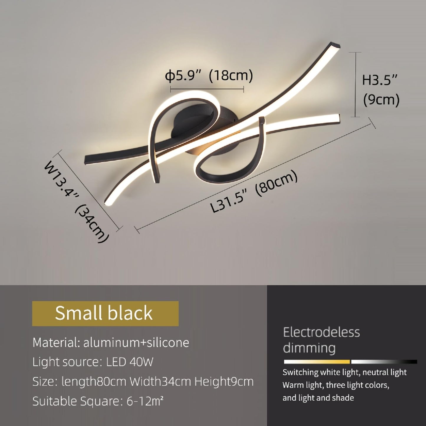 Modern LED Ceiling Light Fixture,40W 2600 Lumen ,Flush Mount Ceiling Chandelier,Ceiling Lamp for Kitchen Bedroom Study Living Room Office Dining Room,Dimming Remote Control (Matte Black-S)