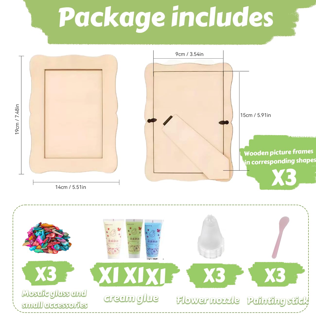 A&H Zier Masci DIY Picture Frame Craft Kit (3, Mixed Mosaic Tiles Style)