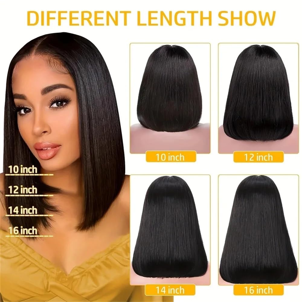Urbansister 13x6 Bob Lace Front Wig Human Hair 12 Inch Short Straight Bob Frontal Wigs Pre Plucked With Baby Hair Hd Transparent Lace 200% Density Glueless Bob Wigs for Black Women