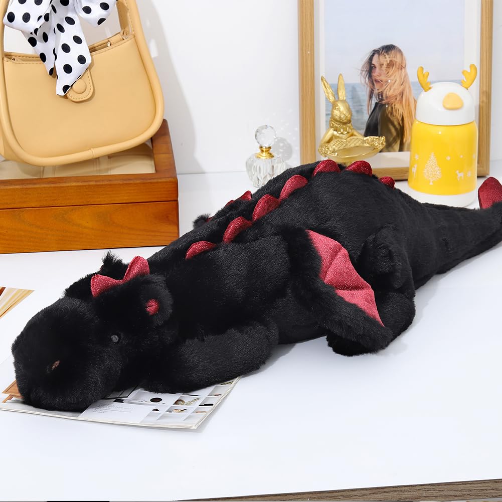 Weighted Stuffed Animals 35.4" 5Lbs, Soft and Sturdy Weighted Dragon Plush for Kids and Adults, Medium Black Dragon Stuffed Animal