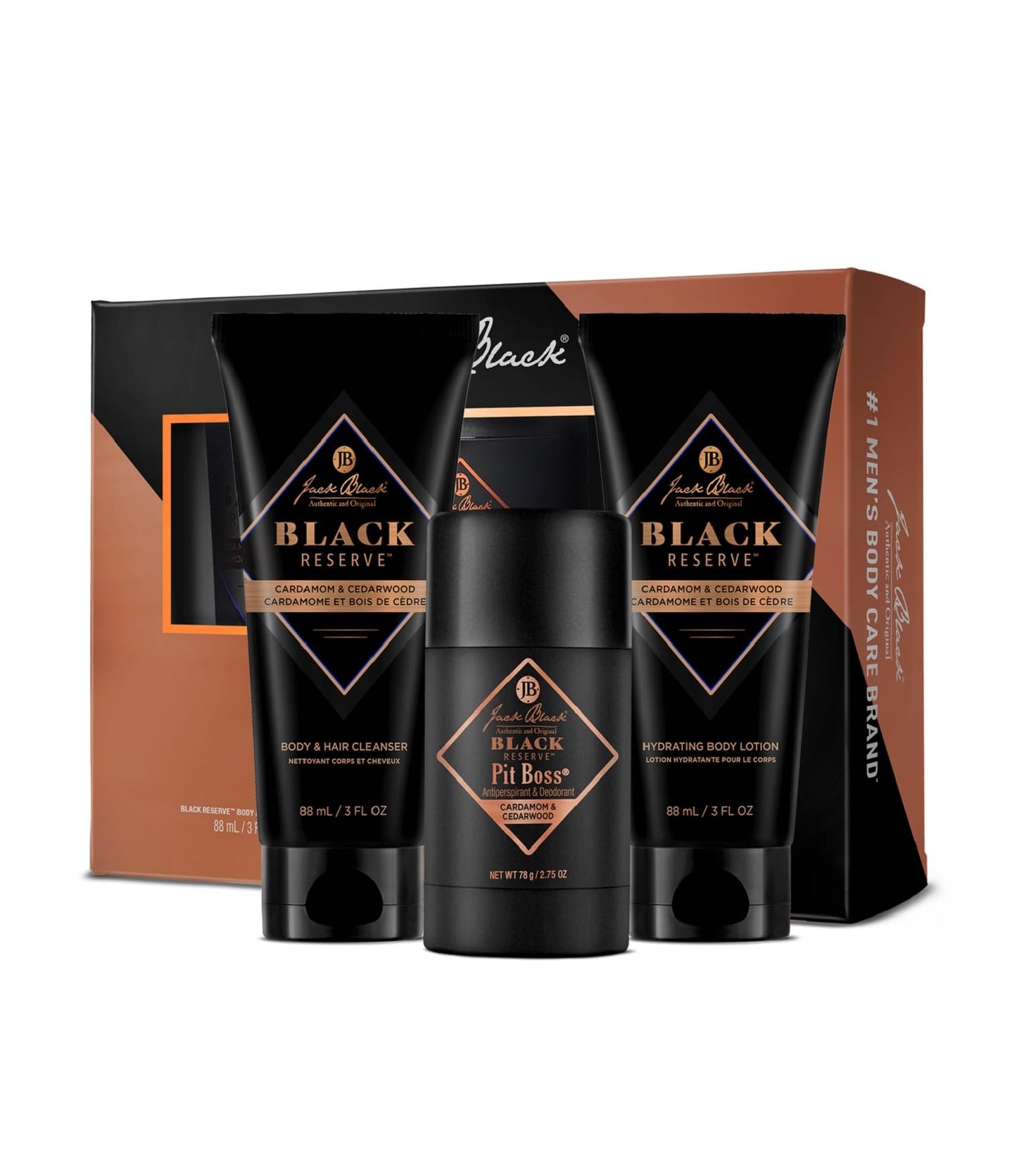 Jack Black Black Reserve Body Collection Set for Men – Cardamom & Cedarwood – Dual-Purpose Mens Body Wash, Pit Boss Mens Deodorant, Mens Body Lotion, Mens Grooming Kit