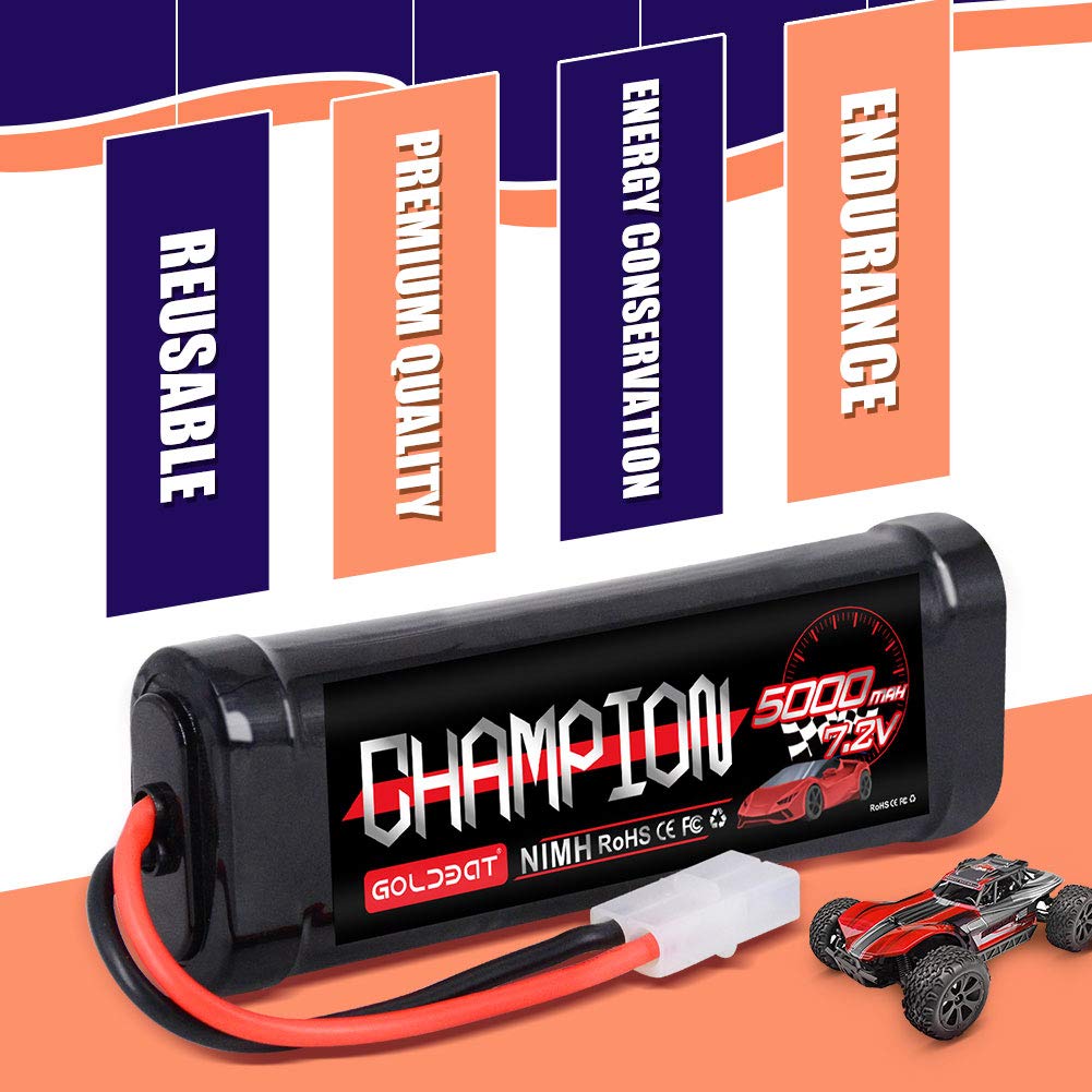 GOLDBAT 5000mAh 7.2V NiMH Battery with Tamiya Connector for RC Car RC Truck LOSI Associated HPI Kyosho Tamiya Hobby (2 Pack)