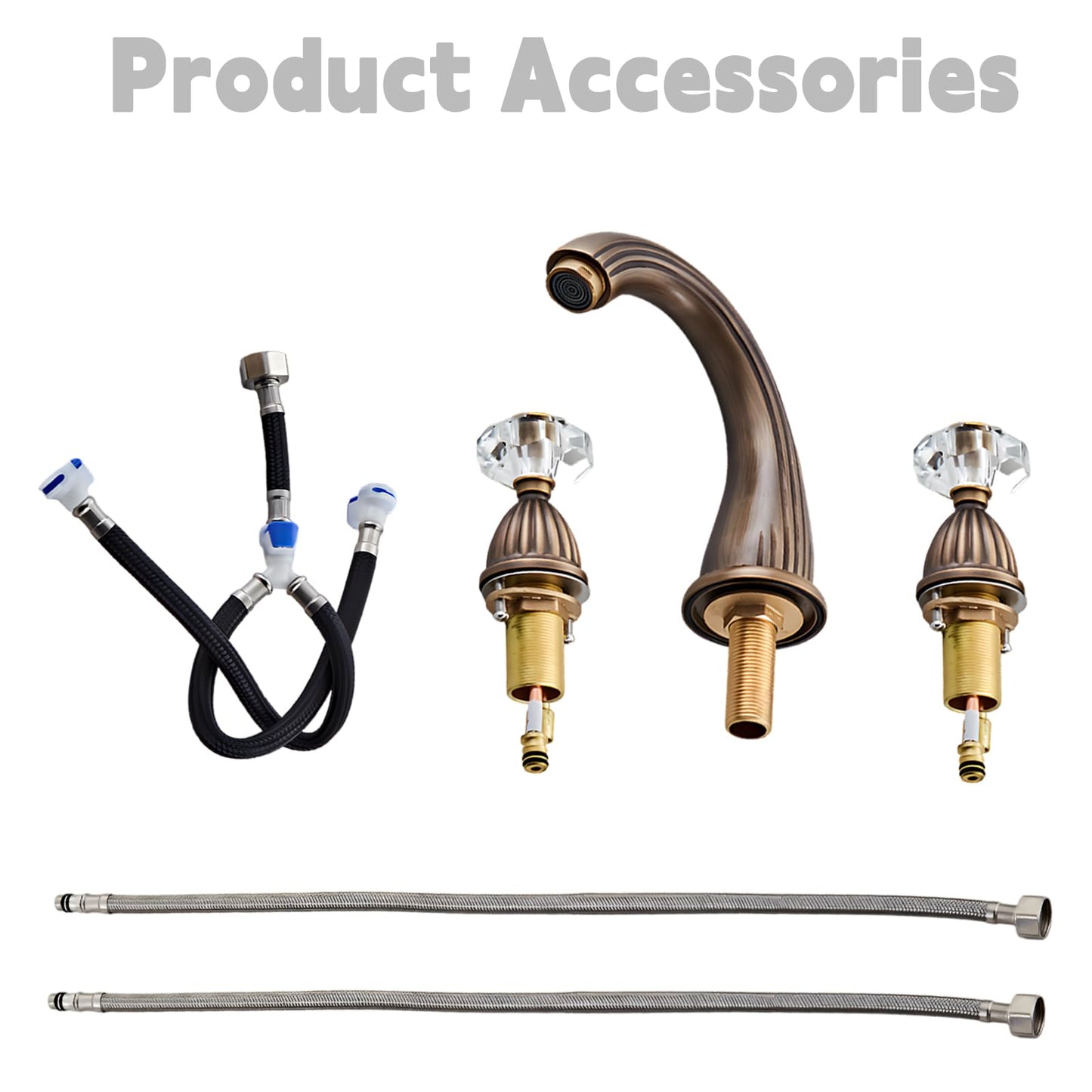 Antique Brass Bathroom Faucet Gold Three Holes Widespread Crystal Handle Bathroom Sink Faucets Retro Vintage Lavatory Vanity Faucet