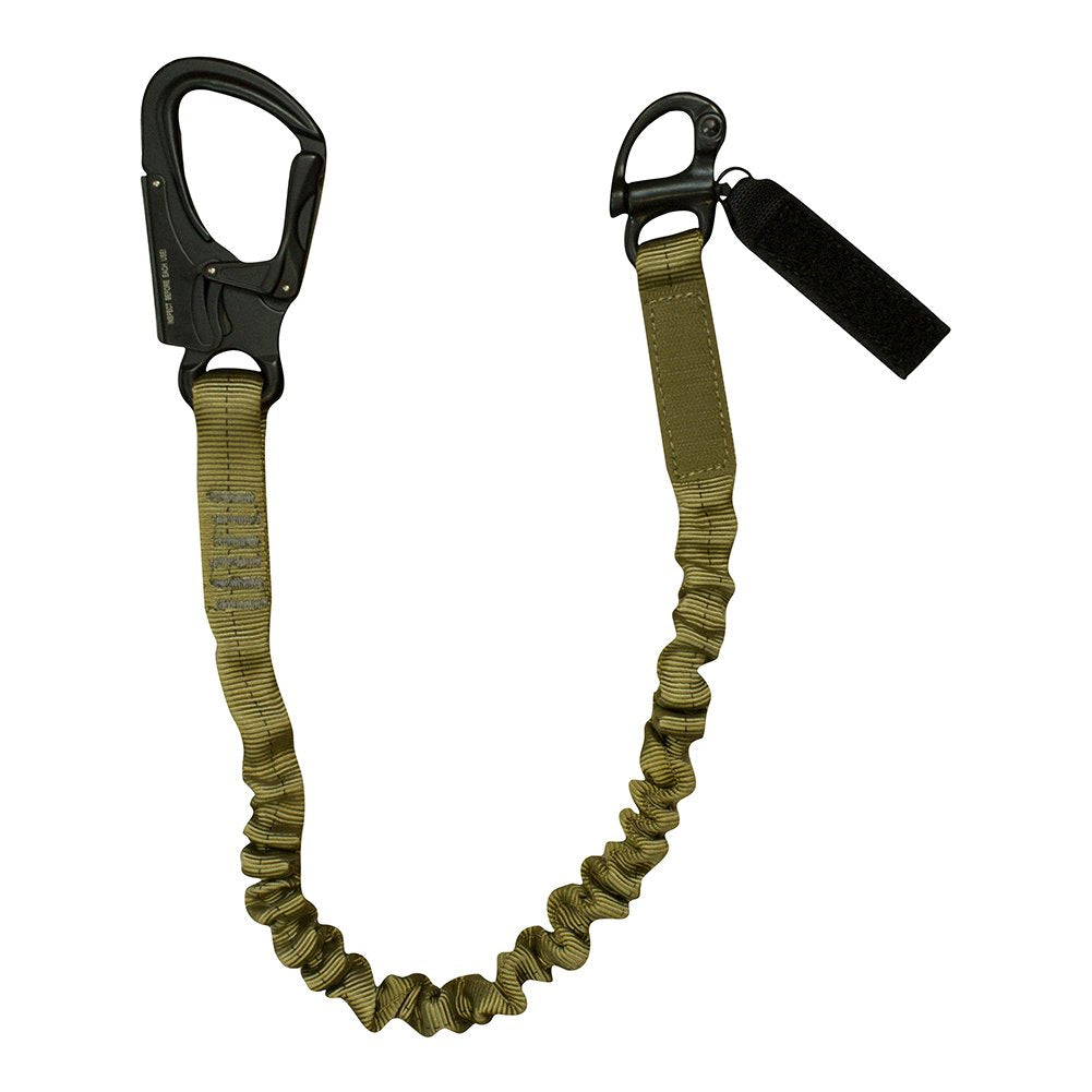 Fusion Tactical Military and Police Helo Lanyard - 2ft Elastic Bungee with Snap Hook Shackle, 23kN - Coyote Brown, 24 inches