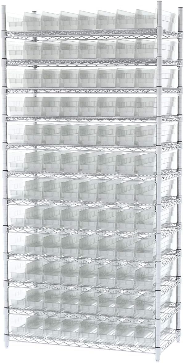 Akro-Mils 30128 Plastic Shelf Bins, Heavy Duty Storage Bins for Garage, Closet, and Drawer Organization, 457 x 102 x 102 Mm, Clear, 12 Count