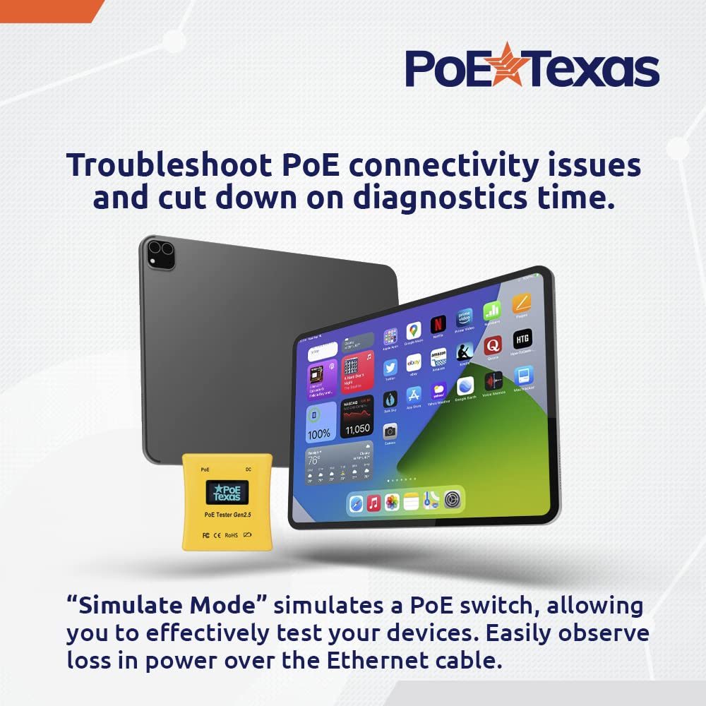 PoE Tester Gen2.5 by PoE Texas - Power Over Ethernet Tester to Determine Voltage, Current and Power Consumption on Network Cable - Identify PoE and Troubleshoot Connection Problems, No Battery Needed