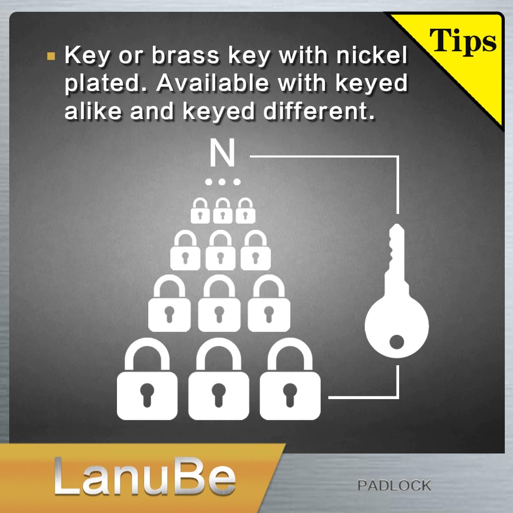 LanuBe Lock Laminated Steel Keyed Padlock,Keyed Alike Locks, Long Shackle Padlock,Pack of 12