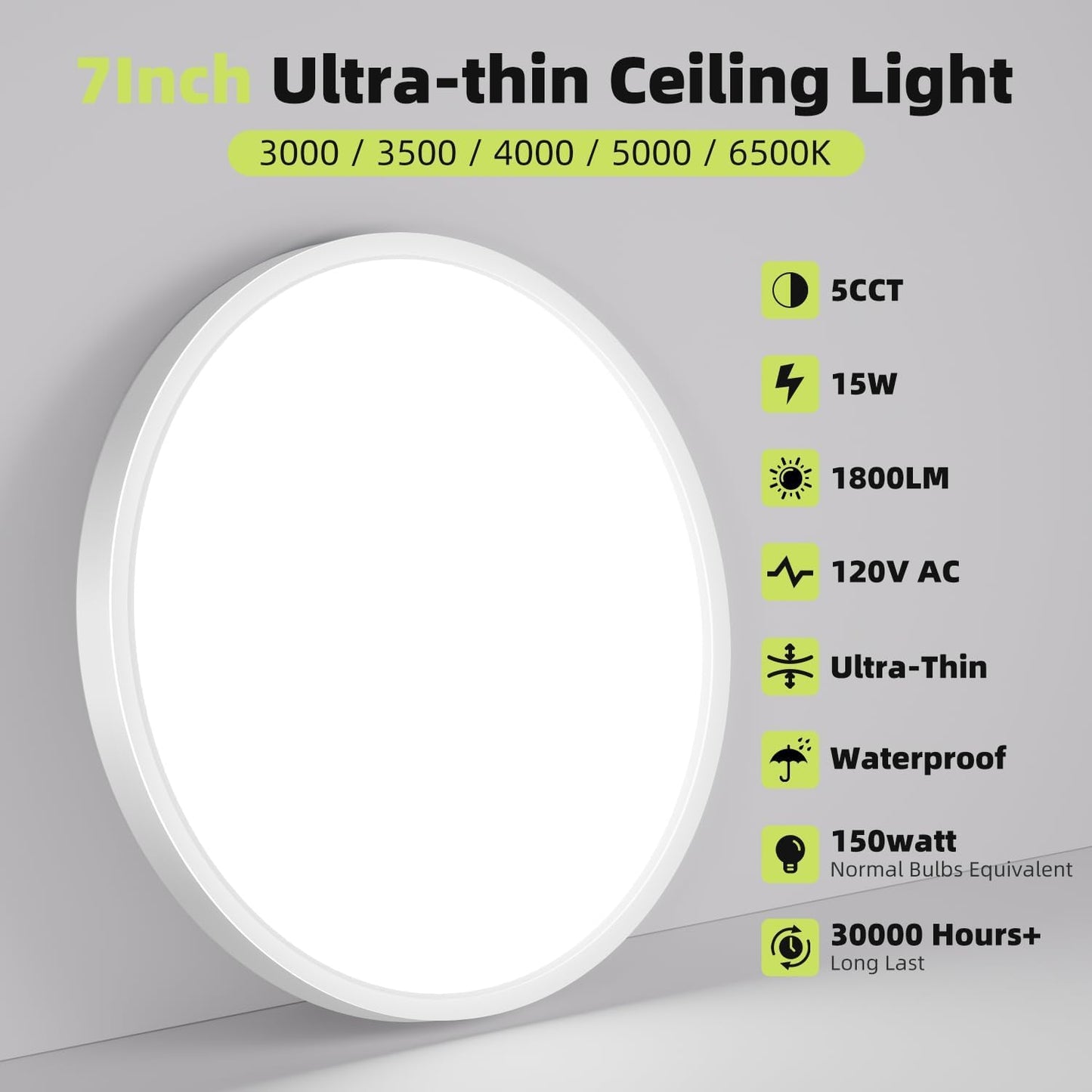 hepside LED Flush Mount Ceiling Light, 7Inch 15W LED Ceiling Lights,5 Color Temperatures in One,Ultra-Thin Flush Mount Light Fixture for Hallway,Kitchen,Bathroom,Bedroom,Dining Room,Office （8 Pack）