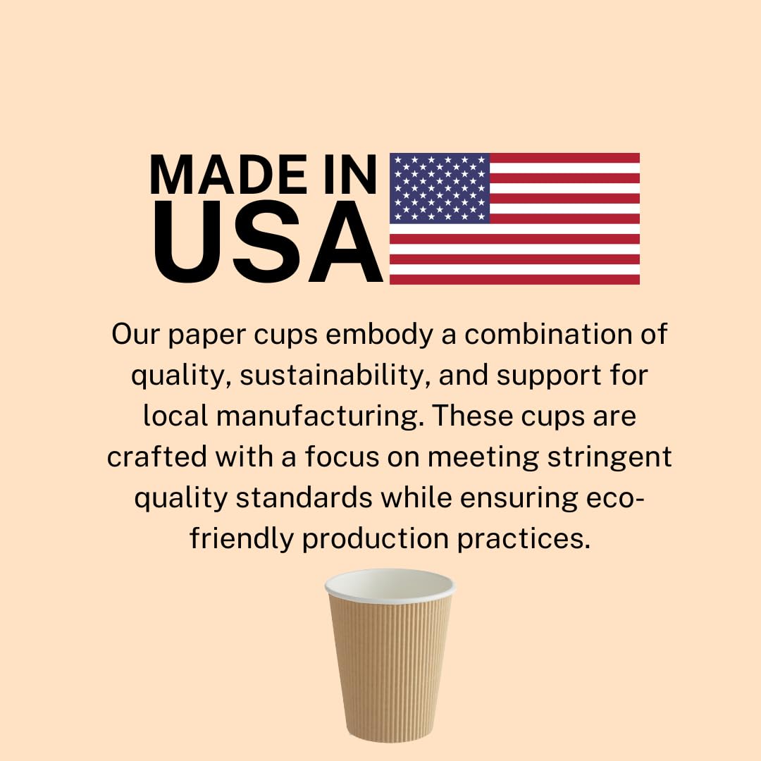 Ripple Paper Cups for Coffee & Tea Made in USA | Bulk for Home, Office, Restaurants & Coffee Shops | Recyclable, Insulated, & Disposable To-Go Cups for Hot Beverages (12oz - 500 Count)