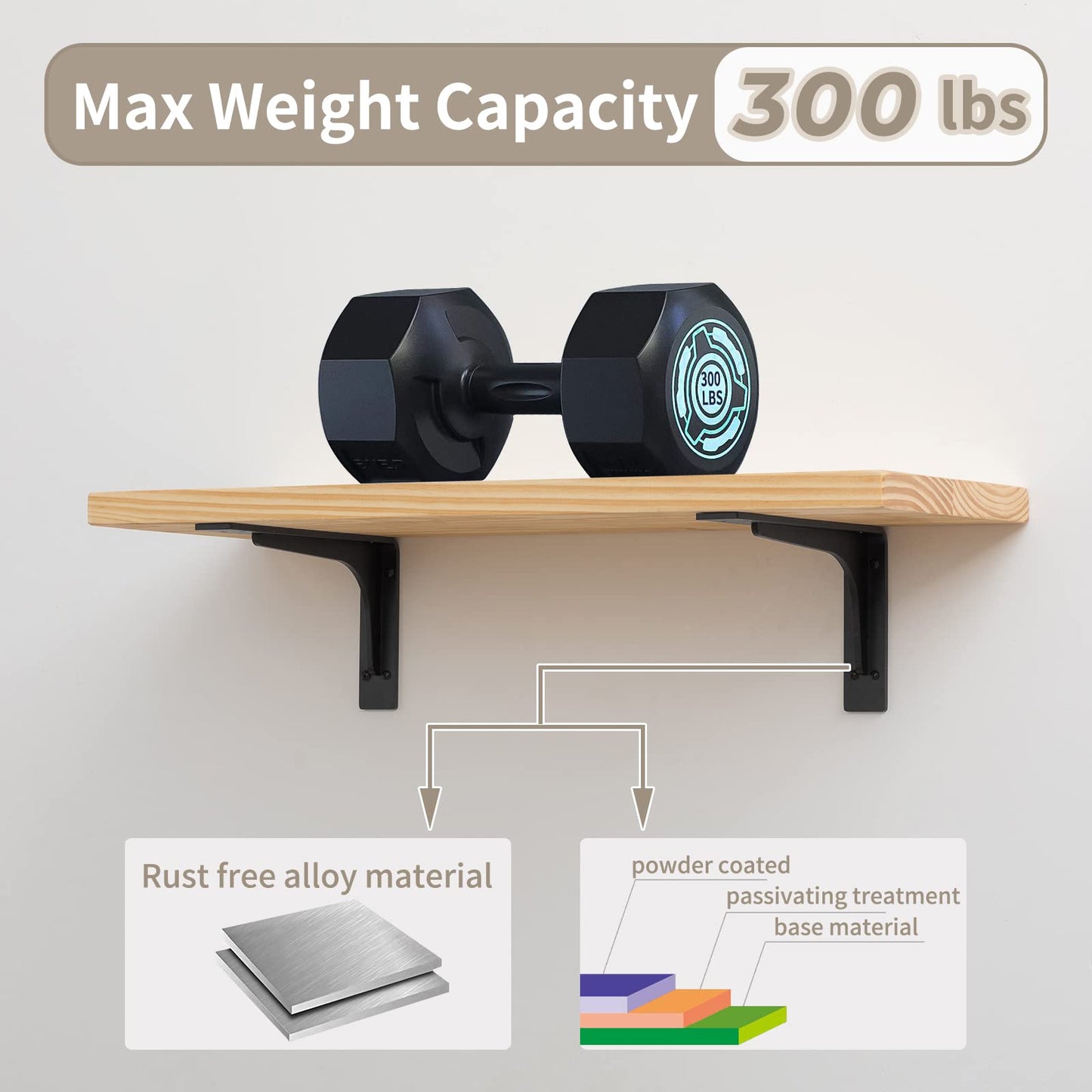 PICESA 10"x 6"Shelf Brackets,L Shelf Brackets,max Load 300lbs, Vertical Angle, Premium Alloy Metal Heavy Duty Shelf Bracket, high Strength Mounting Hardware Included, Corner Brace Joint,Pack of 4.
