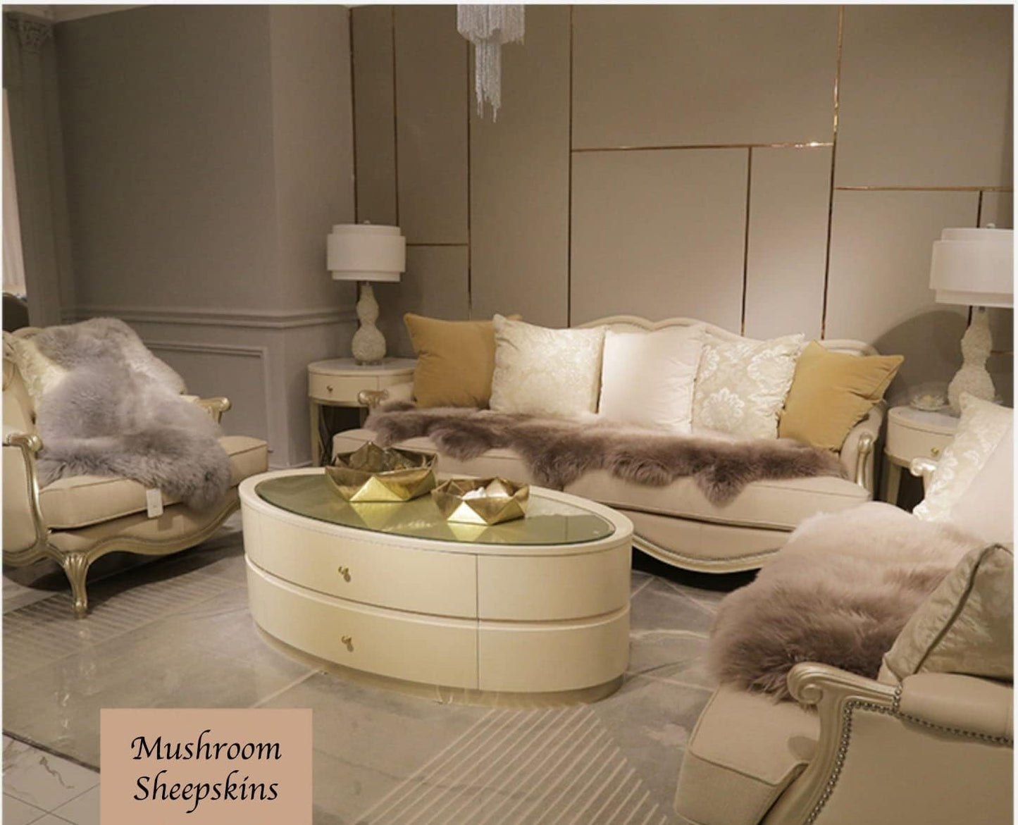 HUAHOO Premium Genuine Sheepskin Rug Real Australia Sheepskin Natural Lambskin Fur Area Rug Seat Covers for Kids Bedroom Sofa Chair Cover Pets Dogs Mat Double Pelt/2' x 3' Mushroom