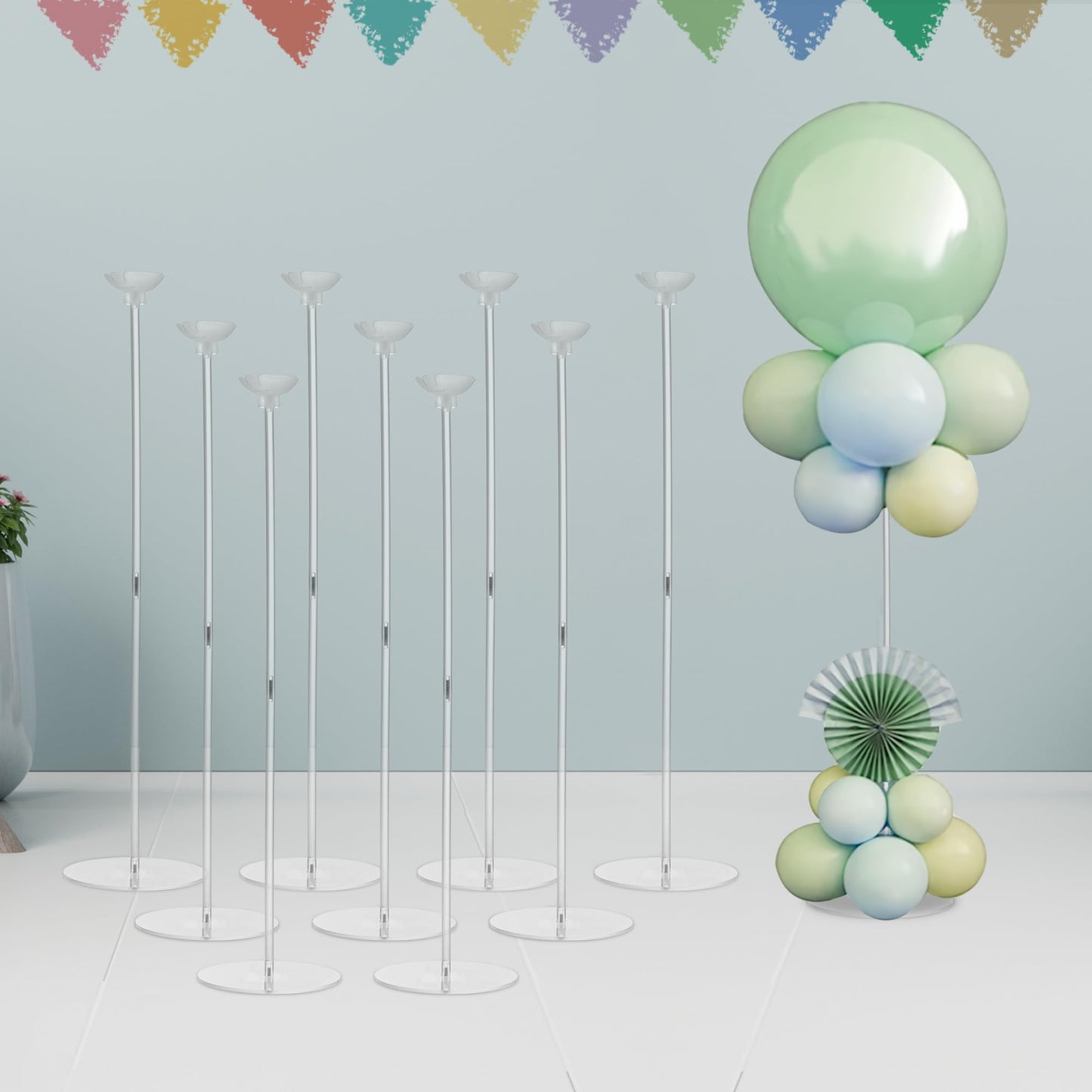 Hanna Roberts Clear Acrylic Balloon Stands for Centerpieces, 25.6 inch 10 Pack Balloon Centerpiece Stand for Tables, Balloon Holder For Wedding Birthday Party Decorations (Balloons Not Included)