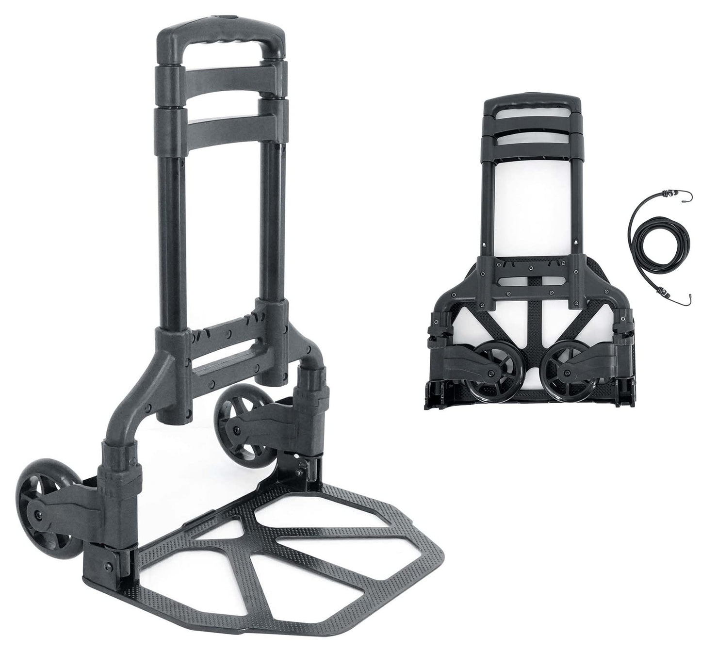 Rockville GigMate 154 lbs DJ/Musician Aluminum Trolley Hand Truck, Folds Flat, Large Rubber Wheels, Bungee Cord Included, Adjustable Height, for DJs and Musicians Transporting Gear