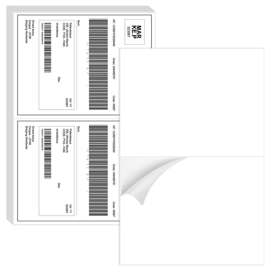 BESTIKER Half Sheet Shipping Labels - 1000 Counts, 8.5” x 5.5” Self Adhesive Shipping Label White Internet Mailing Labels 2 Per Page, Laser & Inkjet Printer Compatible [500 Sheets 8.5” x 11”]