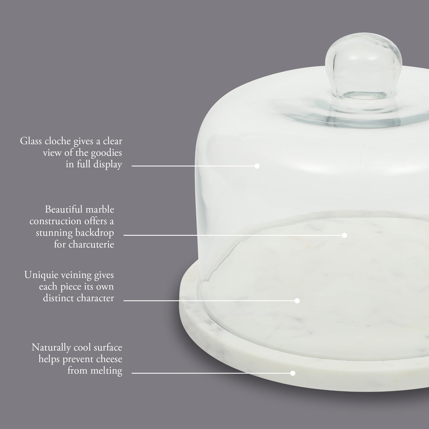 Gibson Elite Ridgehaven 11" Marble Cake Stand, Serving Platter, Charcuterie Board, and Center Piece Home Décor With Glass Lid - Fits 9" Cake
