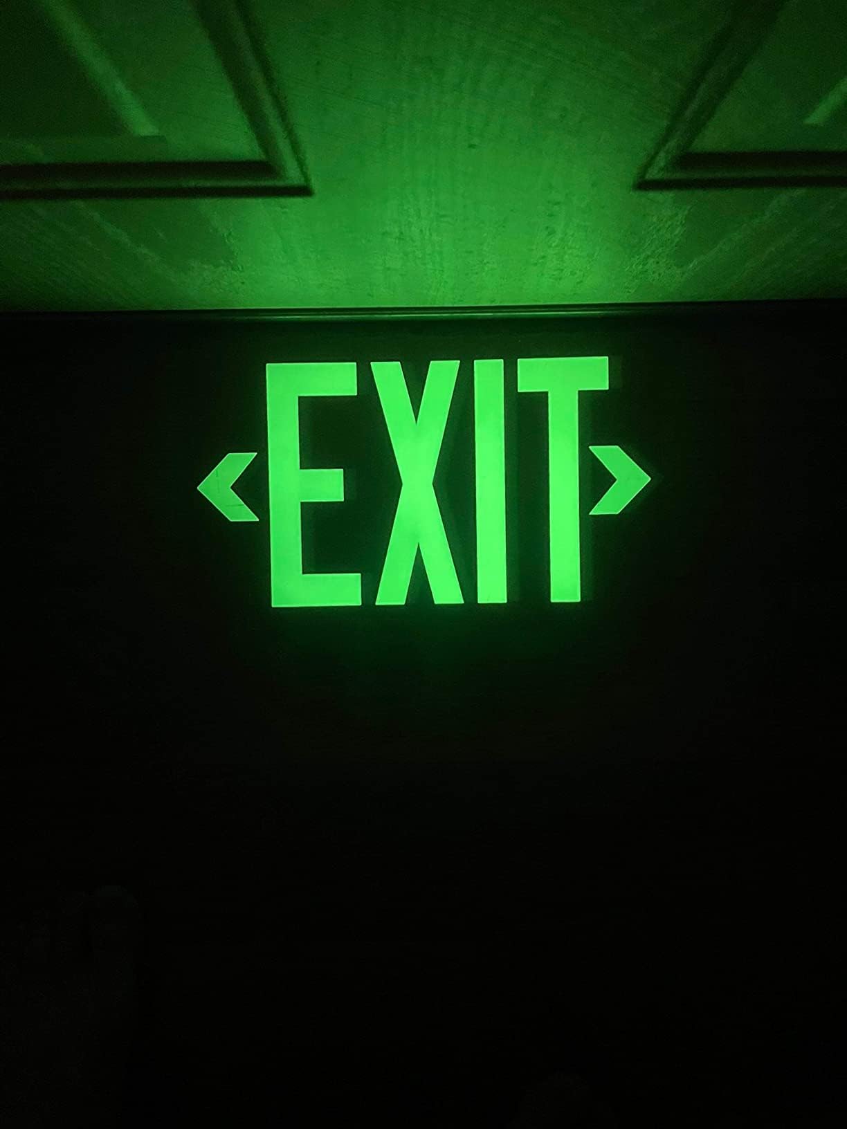 (2 Pack) Photoluminescent Exit Sign Black - Aluminum -14 x 7.5 x 0.04 Sign,With Removable Directional Arrows, With Strong Self Adhesive Tape.