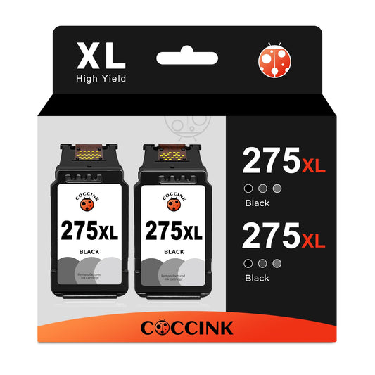 COCCINK 275XL Black Ink Cartridges for Canon Pixma TS3720 TS3722 TS3522 TS3520 TS3500 TR4722 TR4720 TR4725 TR4700 Printer Ink Cartridge for Canon 275 PG-275 XL 275 XL Inkjet Combo Pack (2 Black)