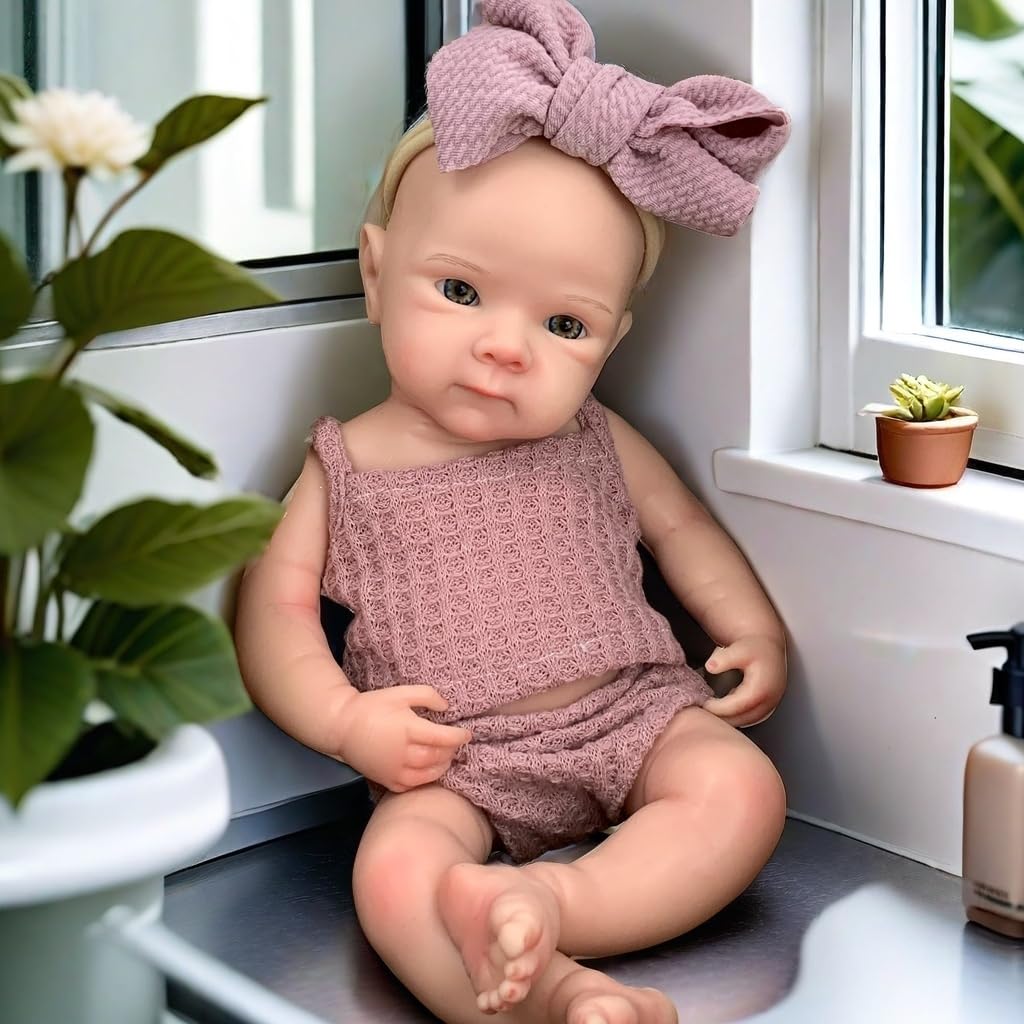 Yokyyi Reborn Baby Doll - 13 Inch Bettie, Anatomically Correct, Realistic Soft Silicone Doll with Dark Pink Bow Dress