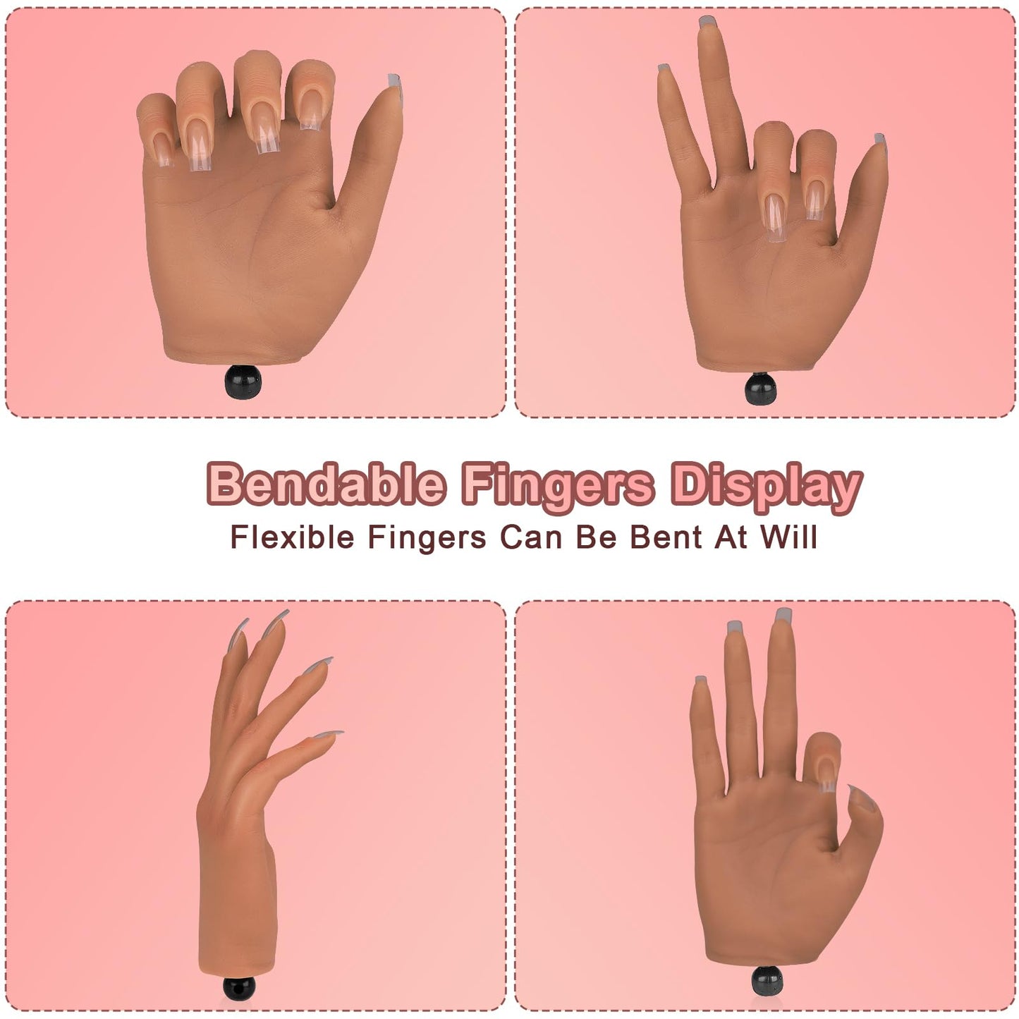 Practice Hand for Acrylic Nails,Silicone Nail Practice Hand with Stand Bracket,Flexible Bendable Nail Practice Fake Hand, Nail Training Hand Mannequin for Nail Art Display Beginners, Nail Tech