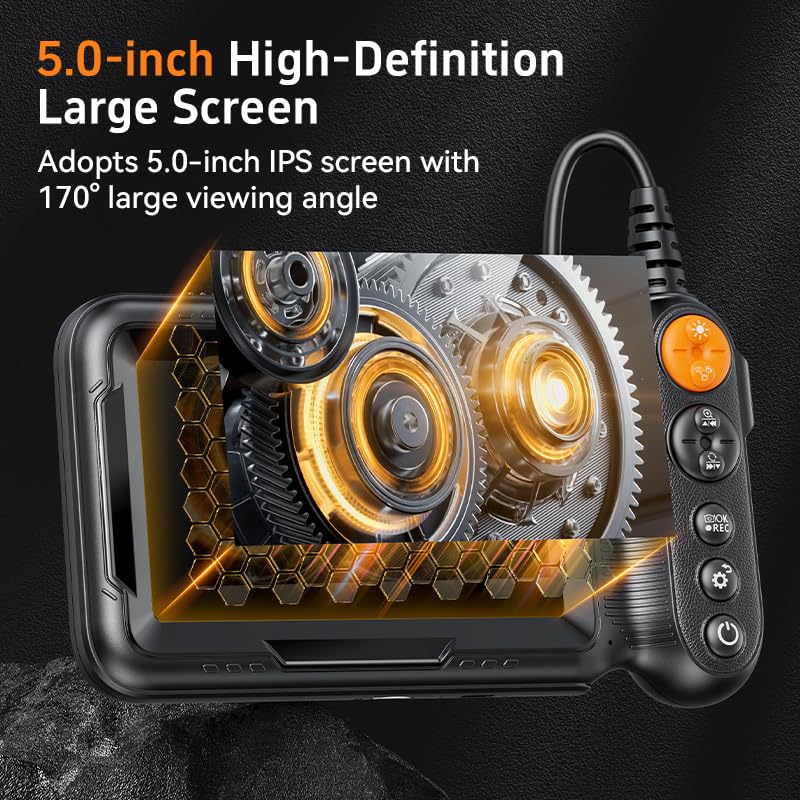 Endoscope Camera with Light, 5-inch Dual Lens 1080P HD Borescope, 7.9mm Camera with 9 LEDs, 16.5ft Semi-Rigid Cable, IP67 Waterproof - for Sewer/Drain Pipe, Automotive Inspection, Tools & Cool Gadgets