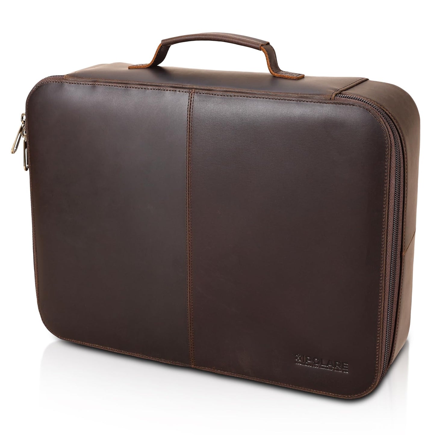 Polare Full Grain Leather Document Organizer Bag Storage Cabinet Box Portable Home Business Safe Folder with Lockable YKK Zipper
