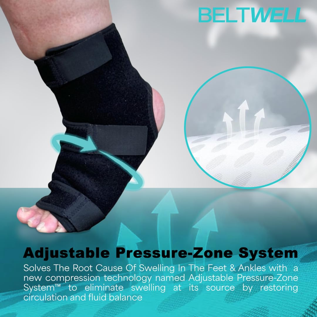 Beltwell® - Adjustable Foot & Ankle Compression Wraps For Edema, Lymphedema, Swelling, Neuropathy, Diabetic Foot Care, Circulation (2 Wraps) (Beige, X-Large)