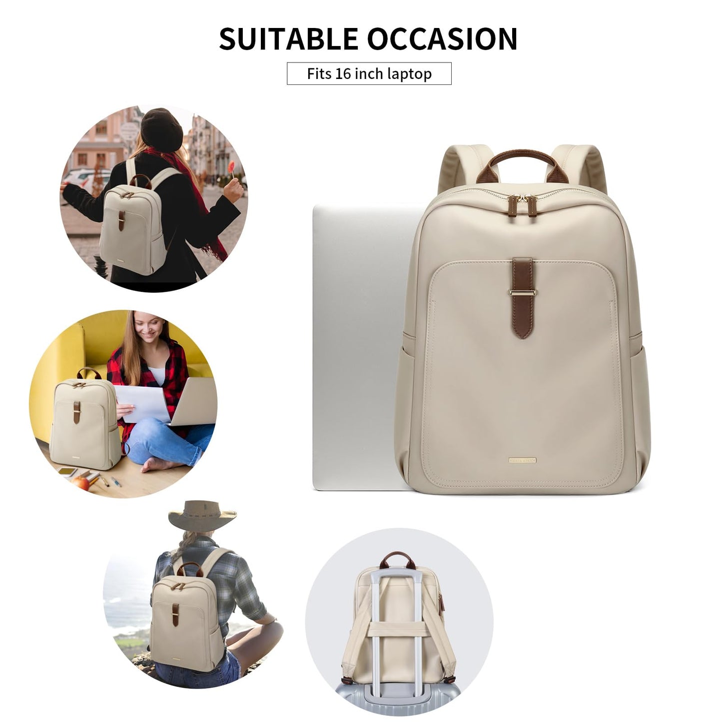 GOLF SUPAGS Laptop Backpack Purse for Women Fits 16 Inch Notebook Casual Daypack Work Travel College Bookbag Fashion Computer Bag (Apricot, 16 Inch)