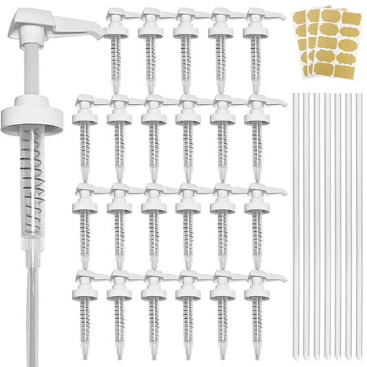 24 Pack Gallon Jug Pump Dispenser 38-400 White Pump for Gallon Jug - 7cc Lotion Gallon Shampoo Pump Top Replacement, Fits 1 Gallon Bottle 64oz 128oz Hand Sanitizer Containers, Plus Labels
