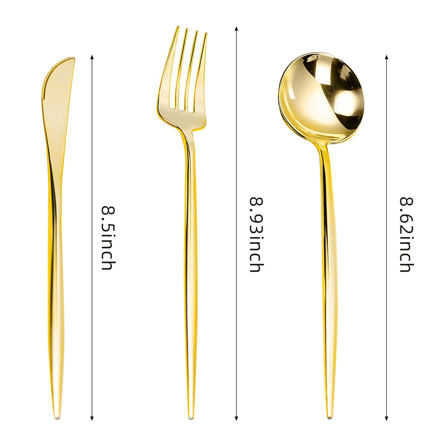 LULLABY 300PCS Gold Plastic Silverware, Heavy Duty Disposable Utensils, Gold Plastic Cutlery Set Include 100 Forks, 100 Spoons, 100 Knives, Perfect Flatware for Party Wedding and Daily Use