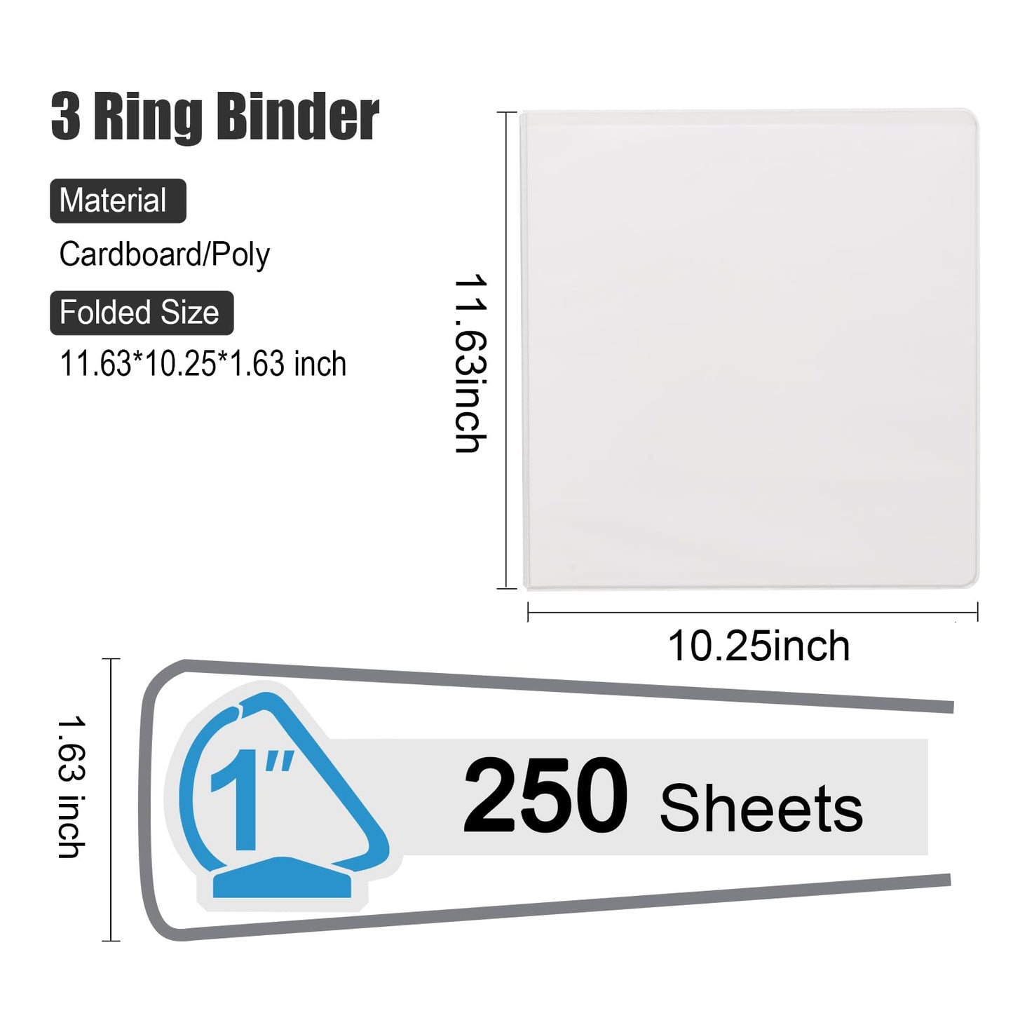 COMIX Heavy Duty Slant-D Ring View Binder, 1 inch 3 Ring Binders, Hold 225 Sheets of 8.5" x 11" Paper, 12 Pack (White)