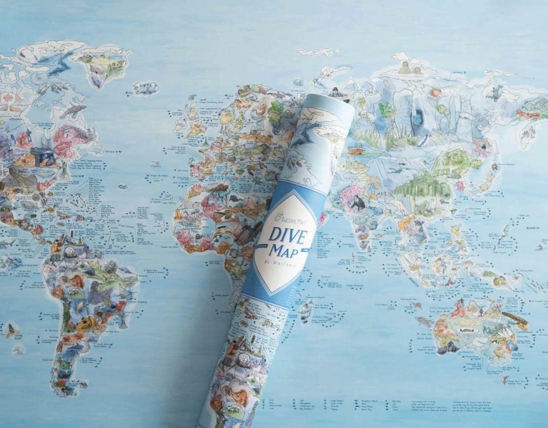 World Dive Wall Map - Illustrated World Scuba Diving Poster