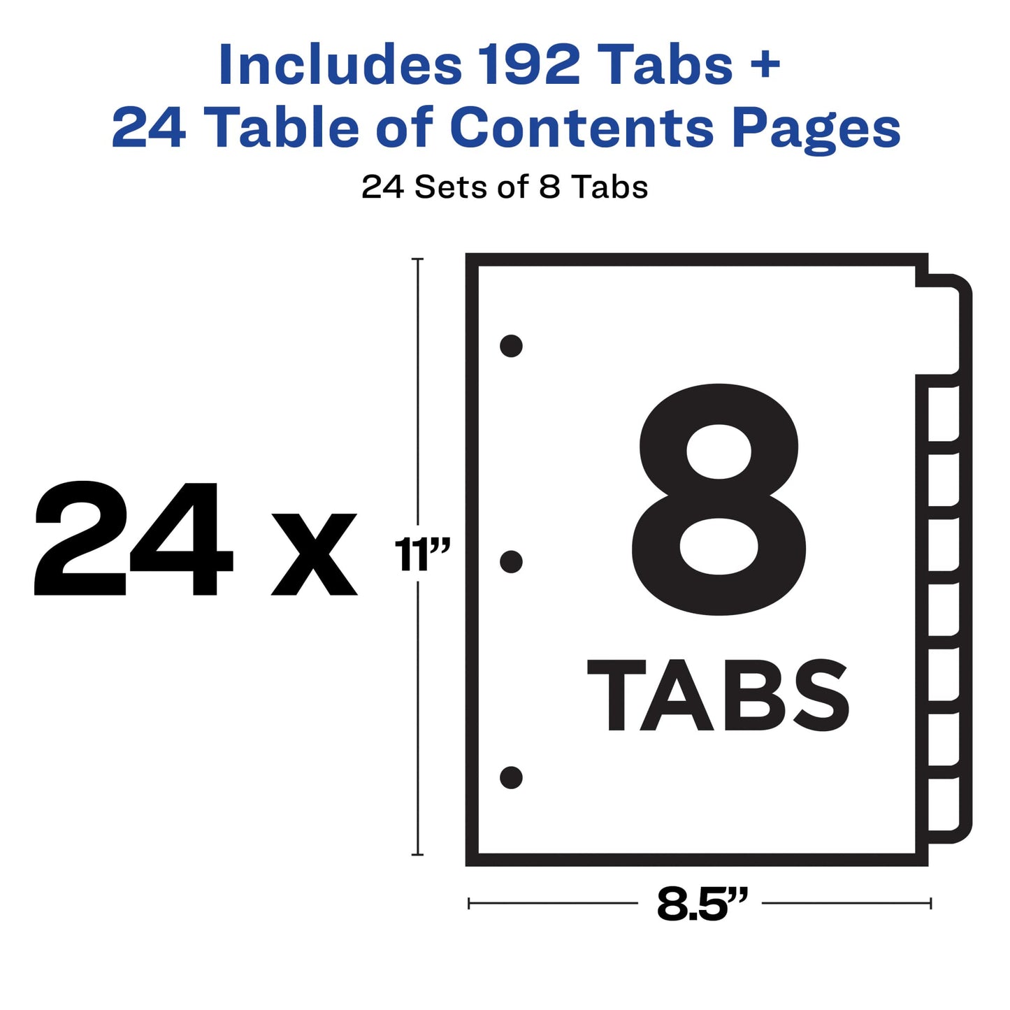 Avery 8 Tab Dividers for 3 Ring Binders, Customizable Table of Contents, Multicolor Tabs, 24 Sets (11168)