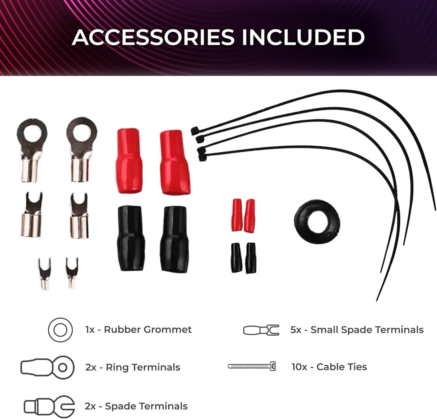 DS18 AKIT4.RD 4-GA Amplifier Installation Kit Up to 1680 Watts RMS, Mini-ANL Fuse Holder, Speaker & RCA Cables, CCA Amplifier Wiring Kit, Ultra Flex Wire, Amp Wire Kit, Amp Wiring Kit 4 Gauge - Red