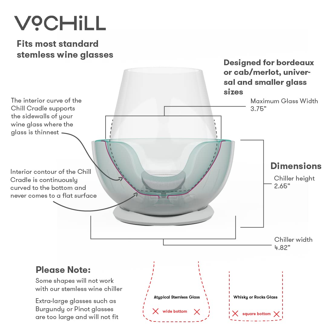 VoChill Stemless Wine Glass Chiller | Keep the Chill In Your Glass | Made In USA | The Original | Refreezable Chill Cradle™ | Actively Chills Stemless Glassware | Blush, Single Stemless