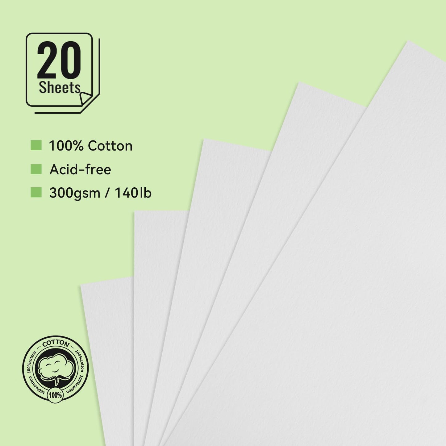Lightwish Watercolor Sketchbook,300gsm/140lb 100% Cotton Hot Press Watercolor Journal, Acid Free Watercolor Paper for Artists,Adults,Students,20 Sheets,Paper 5.5 * 8.2 Inches