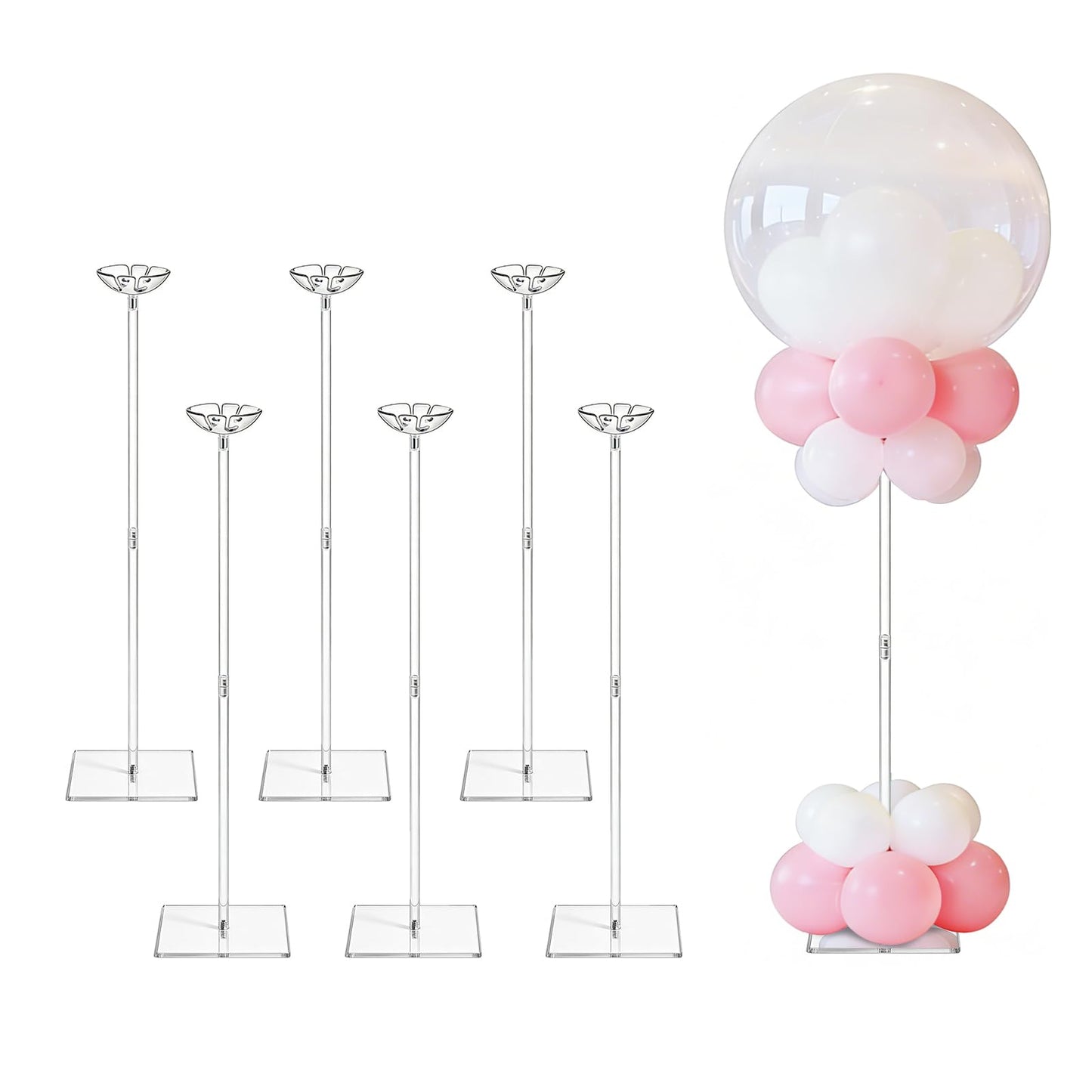 HONTUU 6 Pack Clear Acrylic Balloon Stand Kit, 23.6 Inch Reusable Balloon Sticks Holder with Base Perfect for Tabletop Centerpiece Party Event Decorations (23.6" 6 Pack)
