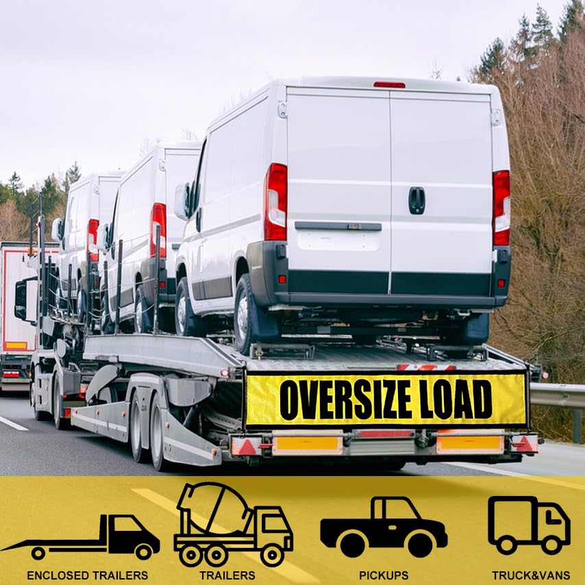 Oversize Load Signs for Trucks 18" x 84" Wide Load Banner with Heavy Duty with Bungee Cords for Escort Vehicles Car Truck 2 Pack Oversize Load Banner Warning Product