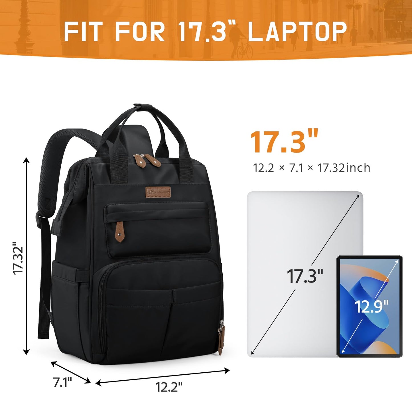 Maelstrom Laptop Backpack, Fits 15.6-17.3 Inch Travel Backpack Gift for Women Men, Waterproof College School Computer Bag, Anti-theft Business Work Bag with Luggage Strap (Black, 17.3 Inch)