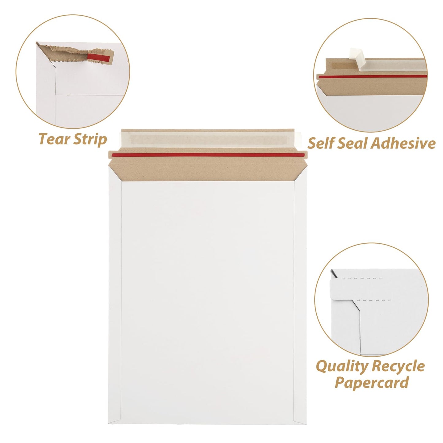 FVIEXE 100 Pack 9.5x12 Inch Rigid Mailers, Self Seal Photo Document Mailer Cardboard Mailing Envelopes Stay Flat Mailers for CD, Photos, Document, Pictures, Papers, Files, White