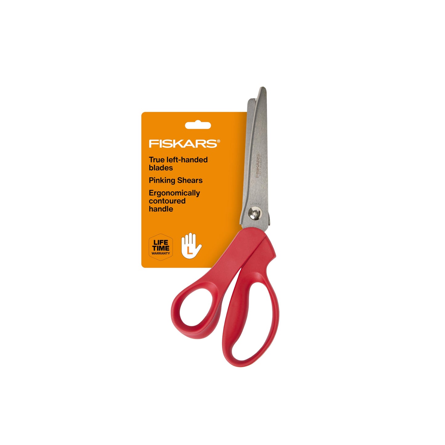 Fiskars 8” Premier Left-Handed Pinking Shears for Fabric Cutting Paper and Crafts, High-grade Stainless Steel Zigzag Blades Prevents Fraying, Ergonomic Contoured Handle for Left-Handed Comfort