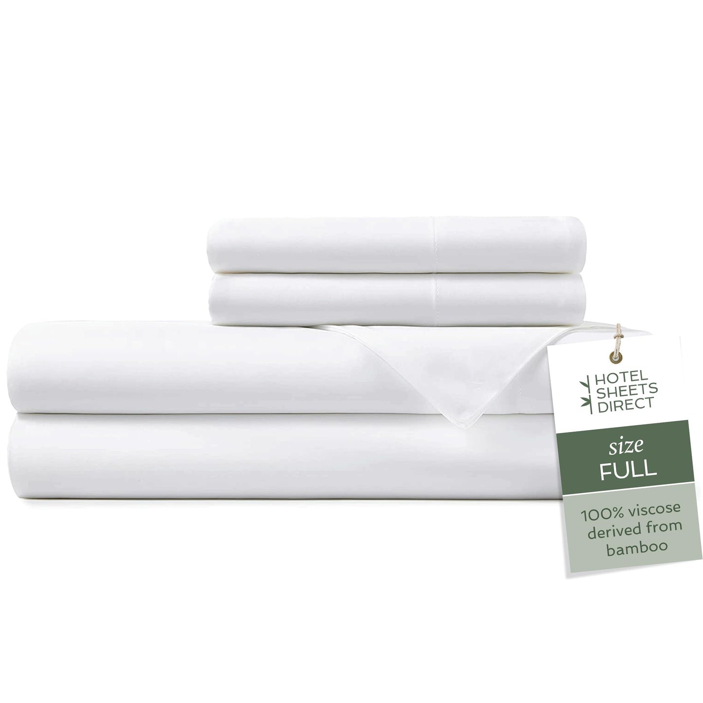 Hotel Sheets Direct 4 Piece Bed Sheet Set Full Size, 100% Viscose Derived from Bamboo Sheets Set with 2 Pillowcases, Cooling & Breathable Luxury Bedding, Moisture-Wicking & Silky Soft Texture, White