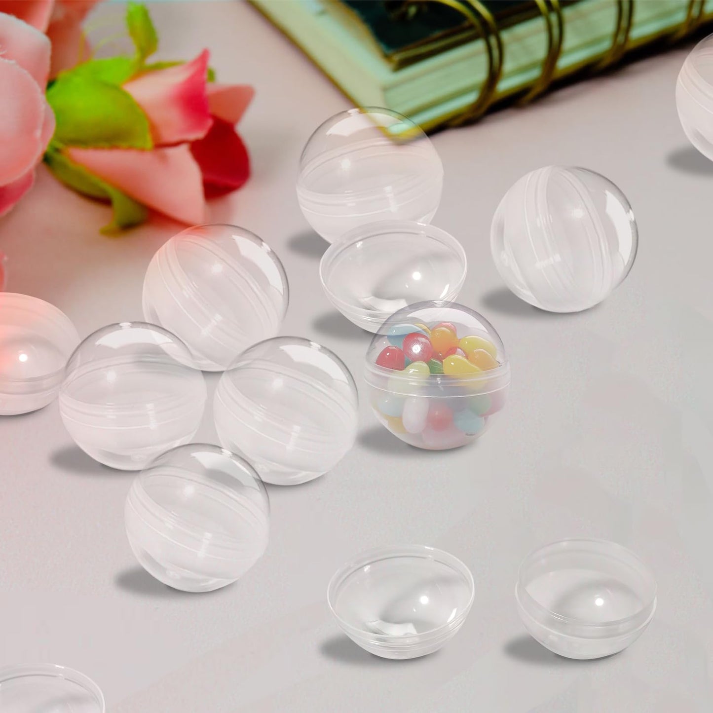 TANEMUDO 320 Pcs Gumball Vending Machine Capsules 2 Inch Empty Round Capsules Clear Plastic Small Toy Containers for Prizes Party Favors Supplies (Clear )