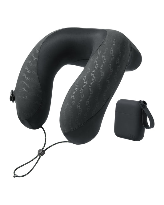 BENEUNDER Travel Neck Pillow for Airplane, Inflatable Compact 360°Head Support Pillow, Comfortable Breathable Cover for Travel, Train,Car with Storage Bag, Black