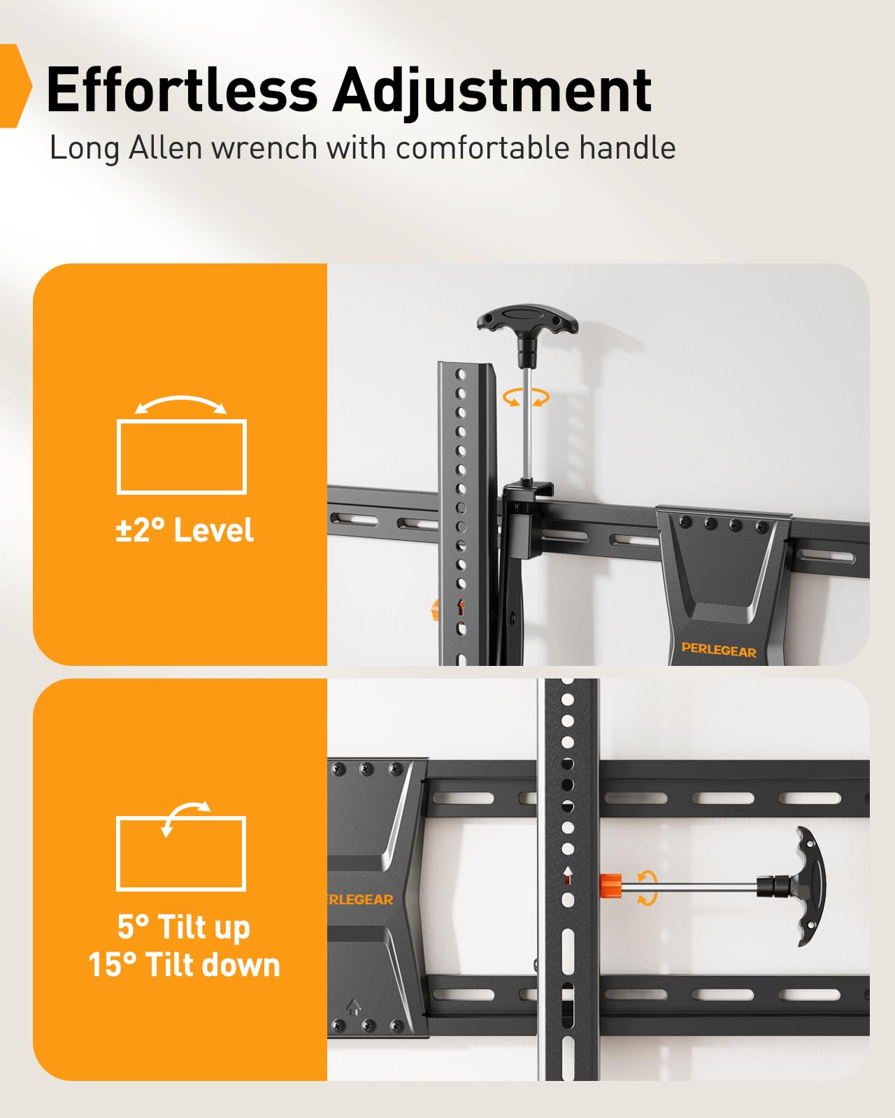 Perlegear Tilting TV Wall Mount for 42-90 TVs with Leveling Adjustment, Max VESA 800x400mm，Fits Most 65 75 85 86 Inch Low-Profile TV Mount Wall Bracket up to 132 lbs, Fits 12"/16"/18"/24" Studs