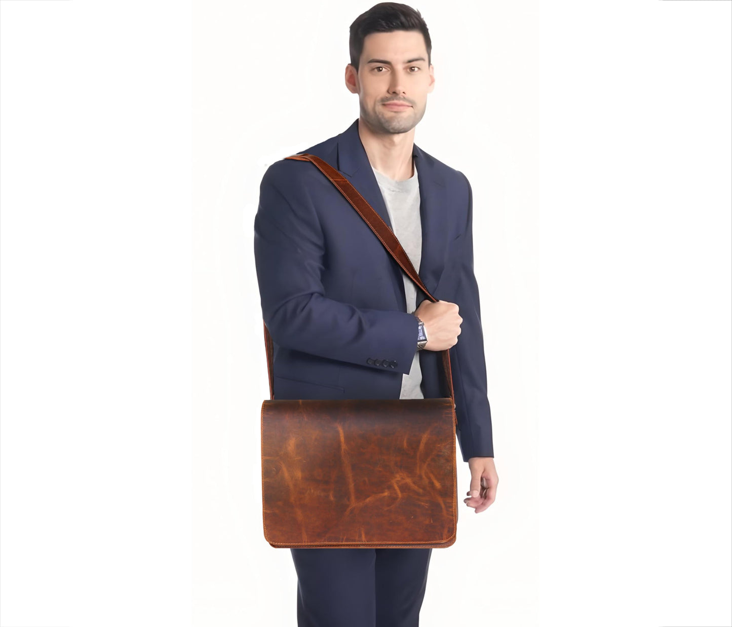 13" leather messenger bag laptop case office briefcase gift for men computer distressed shoulder bag